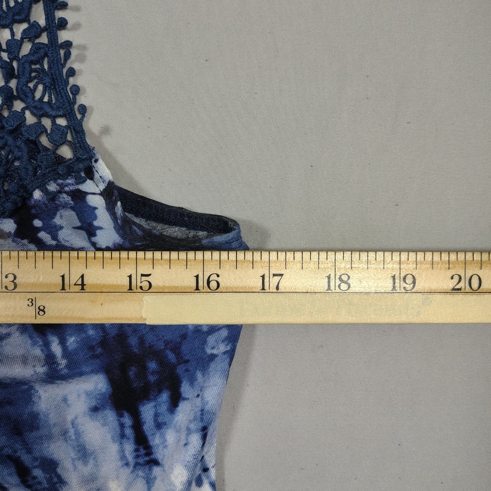 Venus Tank Top Women Small Blue Tie Dye Crochet Lace Handkerchief Hem Rayon - Picture 7 of 8